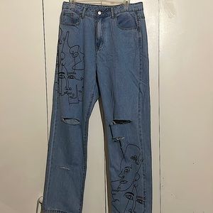 Fine Line Art ripped jeans